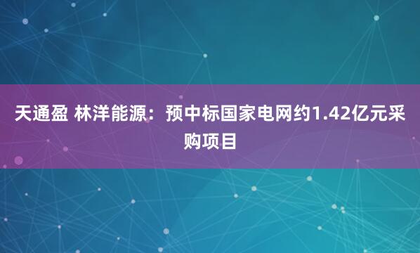 天通盈 林洋能源：预中标国家电网约1.42亿元采购项目