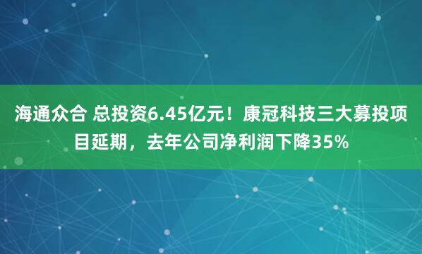海通众合 总投资6.45亿元！康冠科技三大募投项目延期，去年公司净利润下降35%